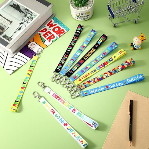 90 Pcs Autism Awareness Lanyard Keychains Inspirational Colorful Autism Puzzle Piece Keychains for Autism Asperger's Special Education Supplies Charity Events Gifts in Kuwait