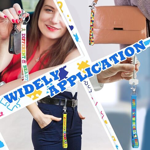 90 Pcs Autism Awareness Lanyard Keychains Inspirational Colorful Autism Puzzle Piece Keychains for Autism Asperger's Special Education Supplies Charity Events Gifts in Kuwait