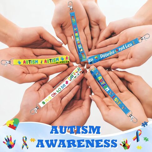 90 Pcs Autism Awareness Lanyard Keychains Inspirational Colorful Autism Puzzle Piece Keychains for Autism Asperger's Special Education Supplies Charity Events Gifts in Kuwait