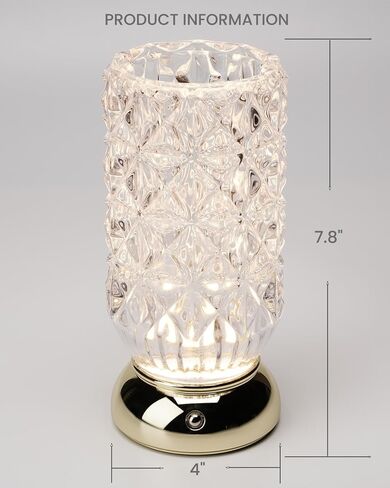 Crystal Vase, Dimmable Cordless Table Lamp, Rechargeable Crystal Light for Home Decor, Bedroom, Livingroom in Saudi Arabia