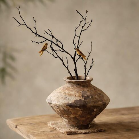 Qinyoung Rustic Vase for Home Decor Rusty Wabi Sabi Style Ceramic Vase Brown Ceramic for Living Room Decor, Rustic Flower Vessel Wabi Sabi Style Decoration for Living Room in Saudi Arabia