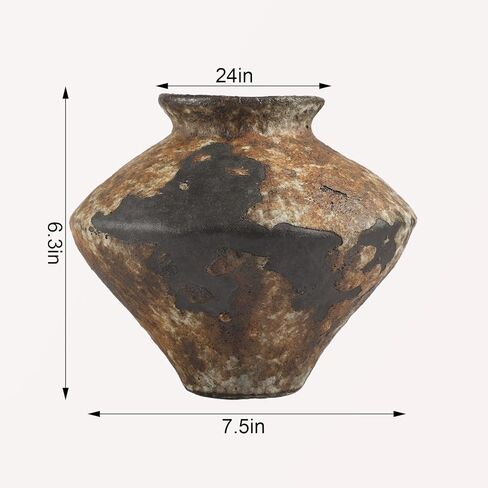Qinyoung Rustic Vase for Home Decor Rusty Wabi Sabi Style Ceramic Vase Brown Ceramic for Living Room Decor, Rustic Flower Vessel Wabi Sabi Style Decoration for Living Room in Saudi Arabia