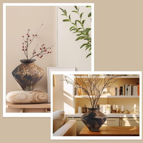 Qinyoung Rustic Vase for Home Decor Rusty Wabi Sabi Style Ceramic Vase Brown Ceramic for Living Room Decor, Rustic Flower Vessel Wabi Sabi Style Decoration for Living Room in Saudi Arabia