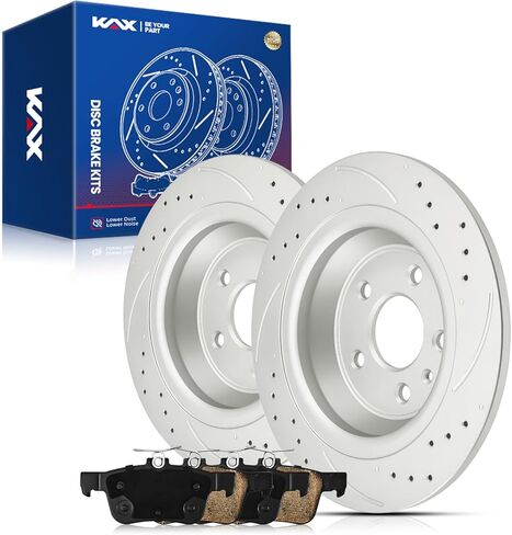 مجموعة الفرامل الخلفية من KAX، دوارات الفرامل المثقوبة والمشقوقة، وسادات الفرامل السيراميكية | يناسب شيفروليه، بونتياك، ساتورن - ماليبو، G6، أورا، كوبالت، HHR، G5، أيون، مجموعة فرامل بديلة للسيارات in Kuwait