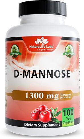 D-Mannose 1,300 mg with Cranberry Extract Fast-Acting, Flush Impurities, Natural Urinary Tract Health- 100 Veggie Capsules in Kuwait