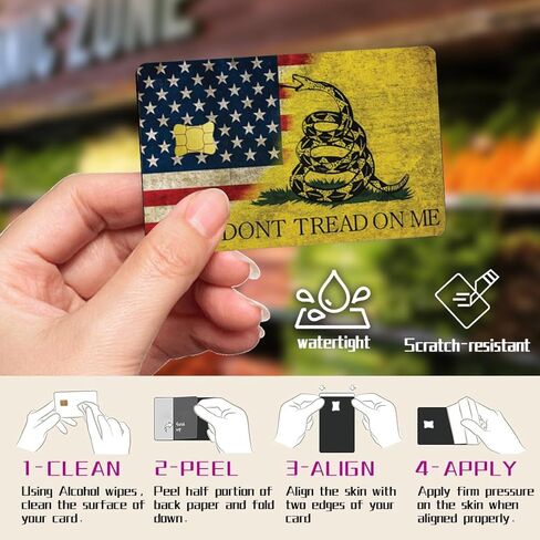 قطعتان من غلاف بطاقة الخصم Don't Tread On Me، غلاف بطاقة الائتمان Gadsden Flag Freedom لبطاقة الهوية والطالب والنقل وبطاقة البنك - مقاومة للماء، غطاء ملصق لبطاقة الائتمان الوطنية من الفينيل النحيف in Kuwait