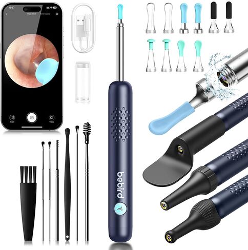 BEBIRD Ear Wax Removal Tool - R1 Upgraded Ear Cleaner with 1080P Camera, Smart Visual Earwax Remove Kits with 7 Pcs Ear Set for Daily Ear Pick, 6 LED Lights, 10 Ear Scoop Ear Tips Replacement, Black in Kuwait