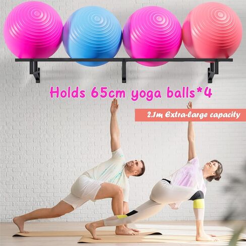 حامل كرة التمرين على الحائط - 2.1 متر مع حامل كرة طبية شبكي، منظم حامل كرة اليوجا لتخزين الكرات الرياضية في المرآب من أجل ثبات كرات اليوجا وكرة التنس وحامل كرة السلة in Kuwait