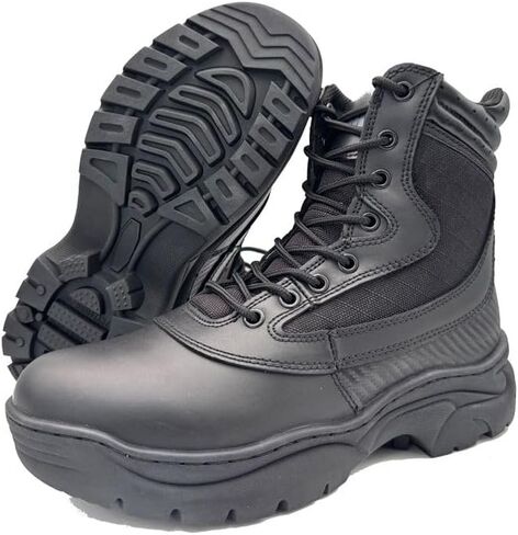 INTAN Mens Military Tactical Work Boots Side Zipper Leather Motorcycle Combat shoes. in Saudi Arabia