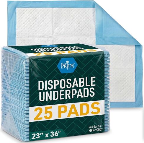 MED PRIDE Disposable Underpads 23'' X 36'' (25-Count) Incontinence Pads, Chux, Bed Covers, Puppy Training | Thick, Super Absorbent Protection for Kids, Adults, Elderly | Liquid, Urine, Accidents in Kuwait