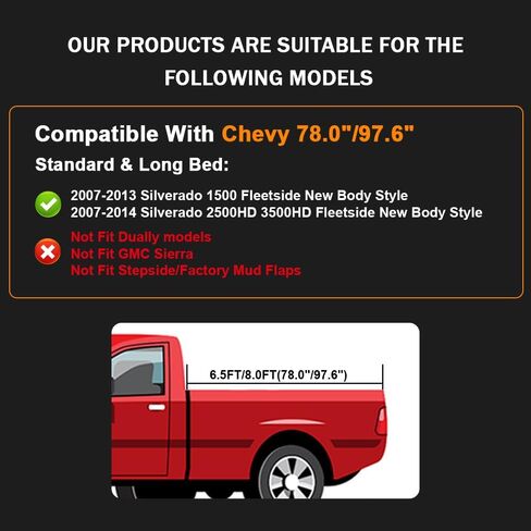 PIT66 Fender Flares، مناسب لـ 2007-2013 Chevy Silverado 1500، Fit 2007-2013 Silverado 2500HD/3500HD 78.0 بوصة/97.6 بوصة سرير طويل (ليس للثنائي، غير مناسب لـ GMC Sierra)، مجموعة مشاعل العجلات السوداء على طراز المصنع، 4 قطع in Saudi Arabia