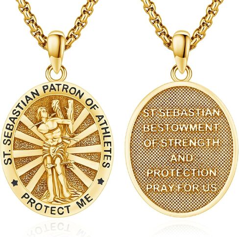 قلادة ميدالية راعي سانت سيباستيان - قلادة سانت سيباستيان للرياضيين هدايا تأكيد للنساء الذهب 925 الفضة الاسترليني مجوهرات تميمة الكاثوليكية الدينية in Kuwait