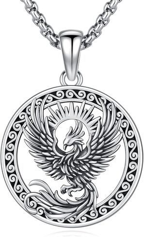 Phoenix Necklace 925 Sterling Silver Oxidized vintage Celtics Necklace Phoenix Rising Crystal Necklace Pendant Phoenix Jewelry Gifts for Women Men in Kuwait