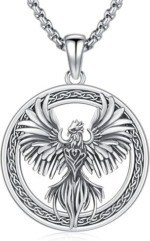 Phoenix Necklace 925 Sterling Silver Oxidized vintage Celtics Necklace Phoenix Rising Crystal Necklace Pendant Phoenix Jewelry Gifts for Women Men in Saudi Arabia