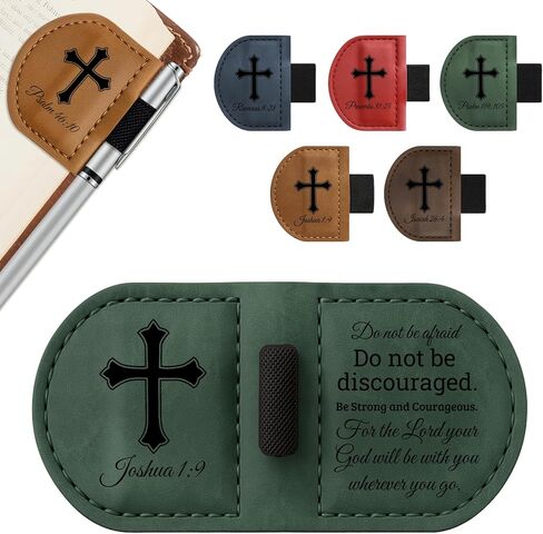Bygone Mark Personalized Leather Bookmark with Pen Holder - Magnetic Bible Verse Design, Inspirational Gifts for Men and Women, Christian Book Lovers Reading Accessory (Brown-Philippians 4:13) in Kuwait