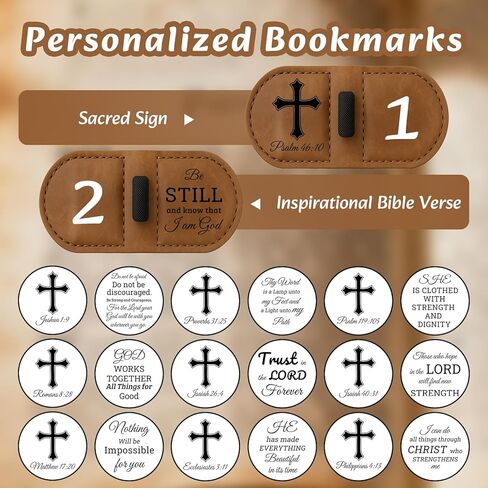 Bygone Mark Personalized Leather Bookmark with Pen Holder - Magnetic Bible Verse Design, Inspirational Gifts for Men and Women, Christian Book Lovers Reading Accessory (Brown-Philippians 4:13) in Saudi Arabia
