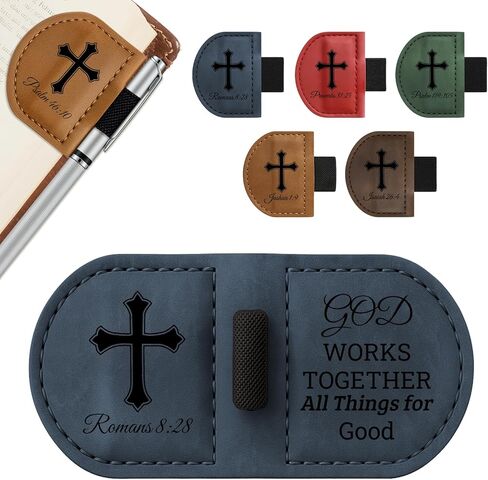 Bygone Mark Personalized Leather Bookmark with Pen Holder - Magnetic Bible Verse Design, Inspirational Gifts for Men and Women, Christian Book Lovers Reading Accessory (Brown-Philippians 4:13) in Saudi Arabia