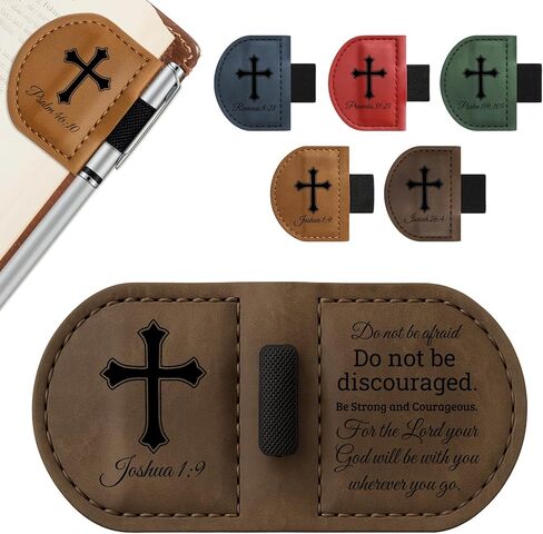 Bygone Mark Personalized Leather Bookmark with Pen Holder - Magnetic Bible Verse Design, Inspirational Gifts for Men and Women, Christian Book Lovers Reading Accessory (Brown-Philippians 4:13) in Saudi Arabia