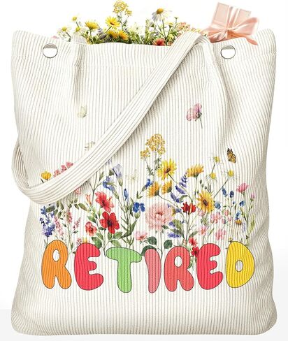 حقيبة حمل للتقاعد من Coralogo Corduroy - هدية تقاعد سعيدة للمرأة، حقيبة كتف متينة وواسعة للتسوق in Kuwait