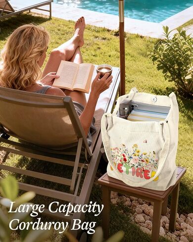 حقيبة حمل للتقاعد من Coralogo Corduroy - هدية تقاعد سعيدة للمرأة، حقيبة كتف متينة وواسعة للتسوق in Kuwait