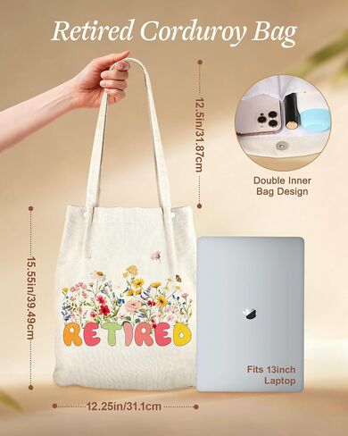 حقيبة حمل للتقاعد من Coralogo Corduroy - هدية تقاعد سعيدة للمرأة، حقيبة كتف متينة وواسعة للتسوق in Kuwait