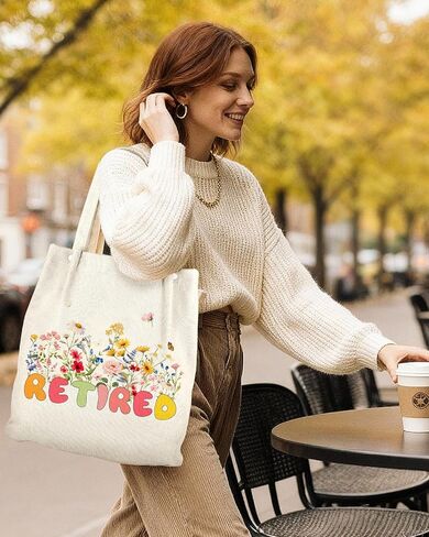 حقيبة حمل للتقاعد من Coralogo Corduroy - هدية تقاعد سعيدة للمرأة، حقيبة كتف متينة وواسعة للتسوق in Kuwait