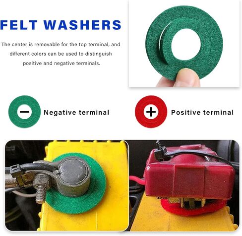 Battery Terminal Cleaner Kit, 2 Car Battery Post Terminal Brushes with 12 Anti-Corrosion Felt Washers, Cleaning Wire Brush Kit Universal Accessories for Truck RV Boat Batteries in Kuwait