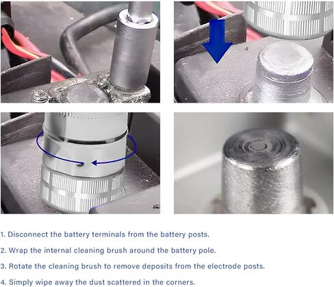 Battery Terminal Cleaner Kit, 2 Car Battery Post Terminal Brushes with 12 Anti-Corrosion Felt Washers, Cleaning Wire Brush Kit Universal Accessories for Truck RV Boat Batteries in Kuwait