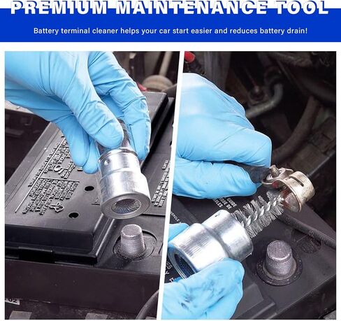 Battery Terminal Cleaner Kit, 2 Car Battery Post Terminal Brushes with 12 Anti-Corrosion Felt Washers, Cleaning Wire Brush Kit Universal Accessories for Truck RV Boat Batteries in Kuwait