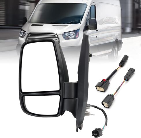 Driver Side Mirror,Mirror Assembly Compatible With 2015-2025 Ford Transit 150 250 350 350 HD,Transit Tow Power Glass,Towing Without Signal Light Non Heated,Black(Short Arm) in Kuwait