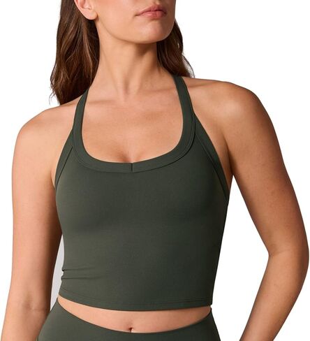 حمالة صدر رياضية طويلة من Hugcurve Racerback للنساء برقبة واسعة مع حمالة صدر مدمجة لليوجا وقمصان قصيرة مبطنة in Kuwait