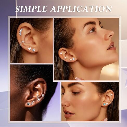 38pcs Silver Flat Back Stud Earrings for Women Hypoallergenic Surgical Steel Stud and hoops Earrings for Sensitive Ears Stacked Tiny Screw Backs Cartilage Tragus Earring Set for Multiple Piercing in Saudi Arabia