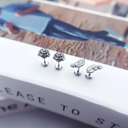 38pcs Silver Flat Back Stud Earrings for Women Hypoallergenic Surgical Steel Stud and hoops Earrings for Sensitive Ears Stacked Tiny Screw Backs Cartilage Tragus Earring Set for Multiple Piercing in Saudi Arabia