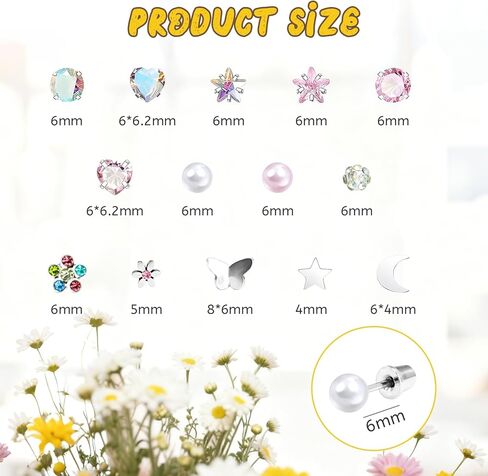 14 زوجًا من الأقراط الخلفية اللولبية المضادة للحساسية للنساء 316L من الفولاذ المقاوم للصدأ تشيكوسلوفاكيا الكرة القلب زهرة نجمة القمر برغي مسطح الظهر أقراط مجوهرات هدية متعددة الألوان in Kuwait