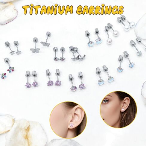 14 زوجًا من الأقراط الخلفية اللولبية المضادة للحساسية للنساء 316L من الفولاذ المقاوم للصدأ تشيكوسلوفاكيا الكرة القلب زهرة نجمة القمر برغي مسطح الظهر أقراط مجوهرات هدية متعددة الألوان in Kuwait