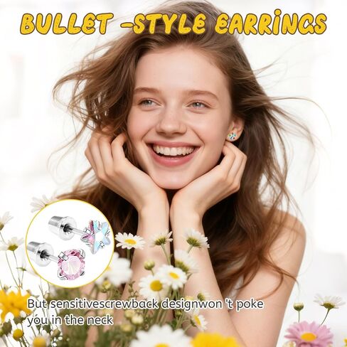 14 زوجًا من الأقراط الخلفية اللولبية المضادة للحساسية للنساء 316L من الفولاذ المقاوم للصدأ تشيكوسلوفاكيا الكرة القلب زهرة نجمة القمر برغي مسطح الظهر أقراط مجوهرات هدية متعددة الألوان in Kuwait