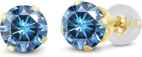 أقراط Gem Stone King 14K من الذهب الأصفر الفارسي الأزرق المويسانتي للنساء والرجال (2.00 قيراط، حجر ميلاد الأحجار الكريمة، دائري 6.5 مم) in Saudi Arabia