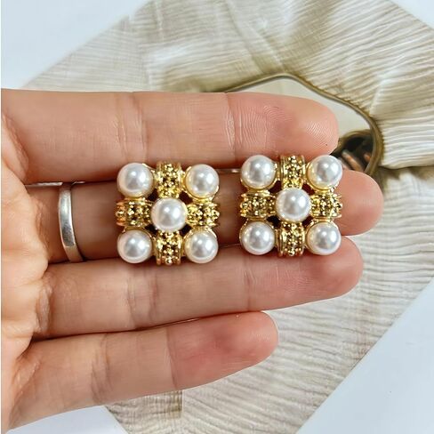 Vintage Square Imitation Pearl Earrings Elegant Earrings For Women, Perfect For Wedding, Party Or Evening Wear in Kuwait