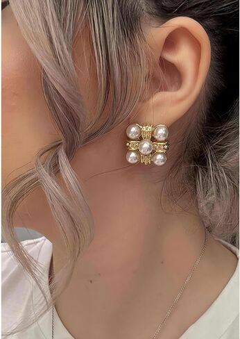Vintage Square Imitation Pearl Earrings Elegant Earrings For Women, Perfect For Wedding, Party Or Evening Wear in Kuwait
