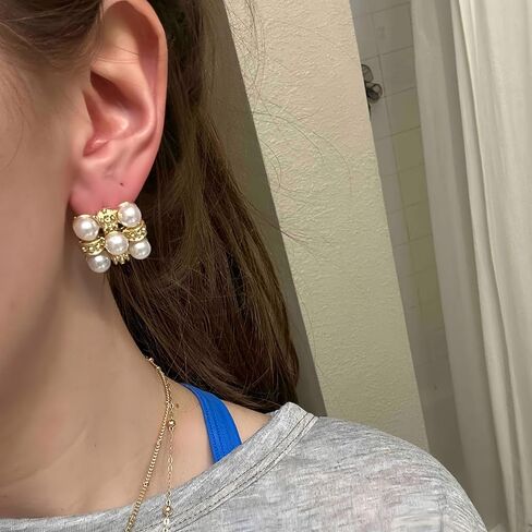 Vintage Square Imitation Pearl Earrings Elegant Earrings For Women, Perfect For Wedding, Party Or Evening Wear in Kuwait