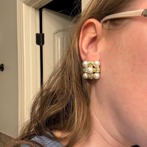 Vintage Square Imitation Pearl Earrings Elegant Earrings For Women, Perfect For Wedding, Party Or Evening Wear in Kuwait