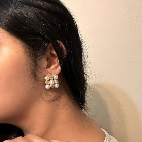 Vintage Square Imitation Pearl Earrings Elegant Earrings For Women, Perfect For Wedding, Party Or Evening Wear in Kuwait