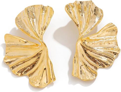 Chunky Gold Statement Earrings for Women Gold Flower Earrings Sectored Flower Leaf Angel Wing Earrings Large Flower Stud Earrings Statement Flower Earrings Jewelry for Women in Saudi Arabia