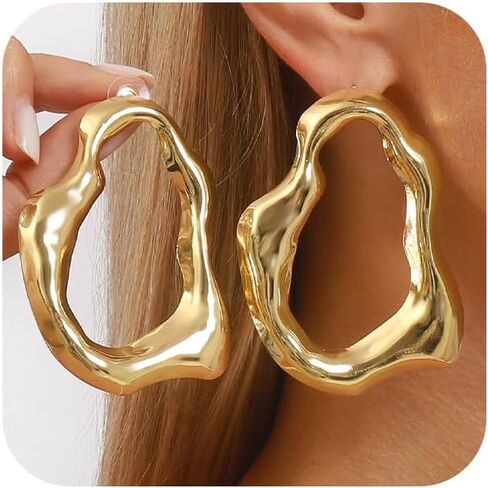 Big Funky Chunky Gold Irregular Circle Earrings for Women Trendy Large Statement Silver Geometric Stud Earring Holiday Party Jewelry Gift Accessories in Saudi Arabia