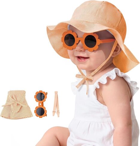 Durio Baby Sun Hat UPF 50+ Sun Protection Hat Boy Girl Baby Sunglasses with Strap Wide Brim Baby Bucket Hat Toddler Beach Hat in Kuwait