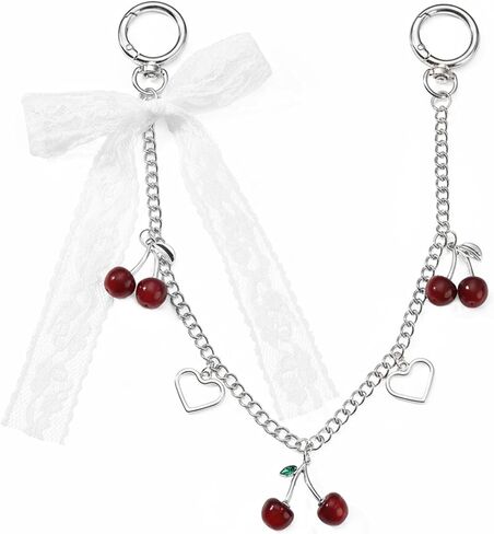 Y2K Style Purse Chain Charms with Cherry and Bow Pendants - Versatile Bag Accessories for Women in Kuwait