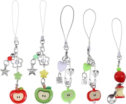 5 قطع من سلاسل مفاتيح التفاح للنساء لطيف باللون الأخضر/الأحمر على شكل فاكهة ساحرة، سلسلة مفاتيح جمالية Y2K سلاسل مفاتيح أنيقة لحقائب الظهر، ملحقات سلسلة المفاتيح للنساء in Kuwait