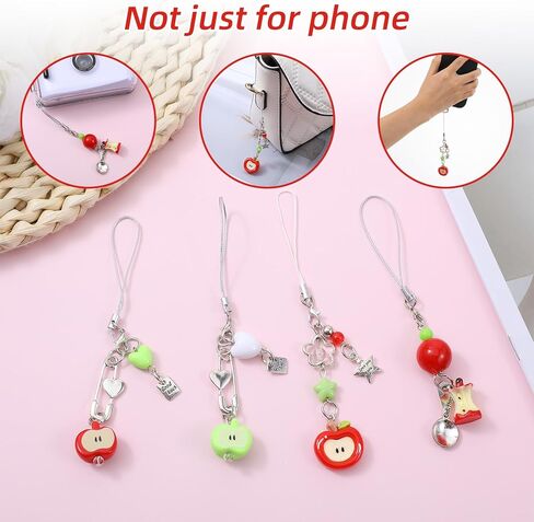 5 قطع من سلاسل مفاتيح التفاح للنساء لطيف باللون الأخضر/الأحمر على شكل فاكهة ساحرة، سلسلة مفاتيح جمالية Y2K سلاسل مفاتيح أنيقة لحقائب الظهر، ملحقات سلسلة المفاتيح للنساء in Kuwait