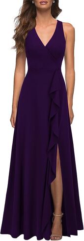 WOOSEA Women's Deep V Neck Sexy Split Evening Cocktail Party Maxi A-Line Long Formal Dress in Saudi Arabia