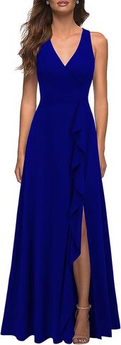 WOOSEA Women's Deep V Neck Sexy Split Evening Cocktail Party Maxi A-Line Long Formal Dress in Saudi Arabia